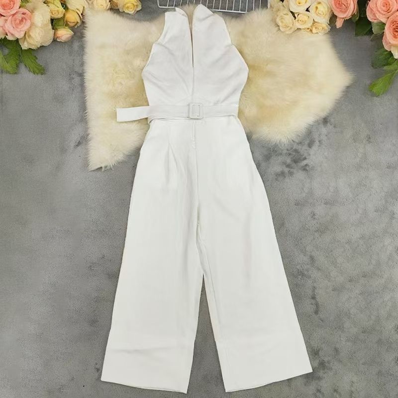 

Western Style New Sexy Hanging Neck Backless Jumpsuit Fashion Slim fit Jumpsuit Clothes and Trousers Fashion Jumpsuit White XL