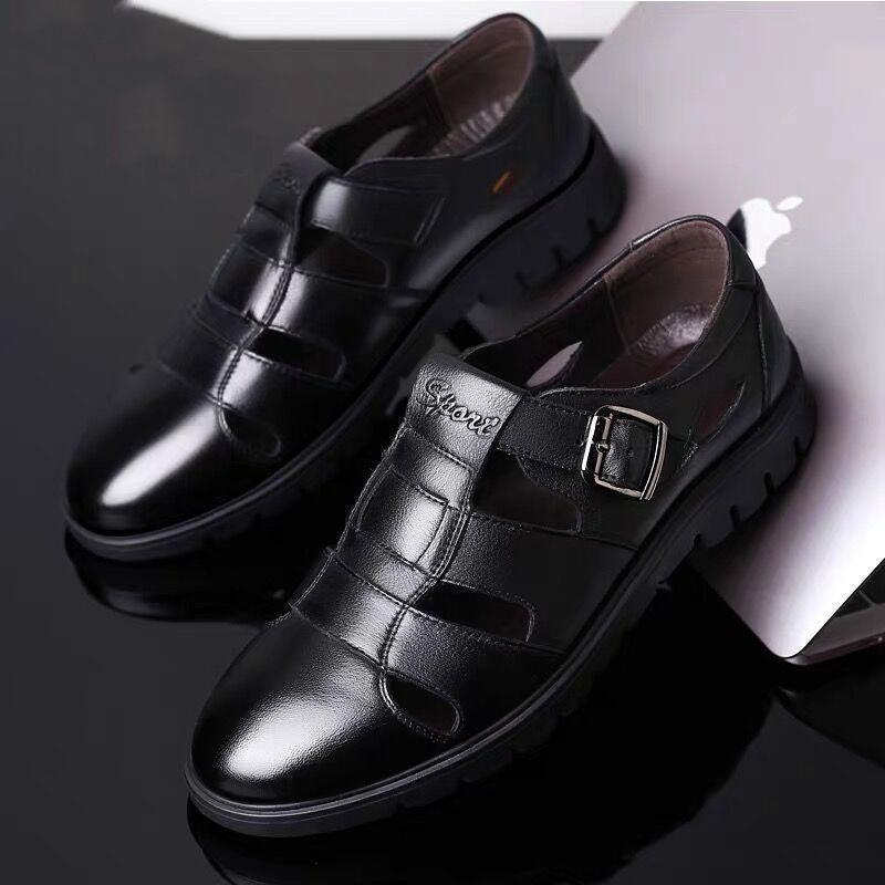 Summer hollow leather sandals men's daily casual breathable soft bottom soft surface hole shoes business shoes
