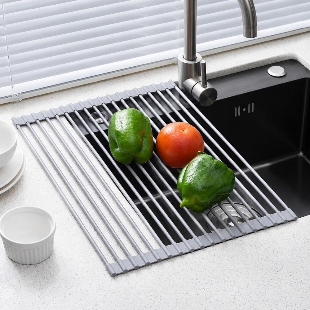 Silicone Silicone Over Sink Dish Drainer Roll Up Drain Basket Drain Grille Kitchen Sink