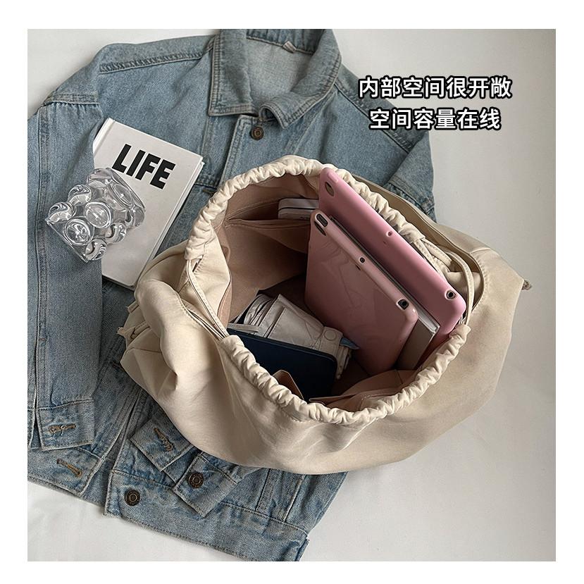 IELGY Fashion Simple Underarm Bag Casual Drawstring Canvas Large Capacity Tote Bag