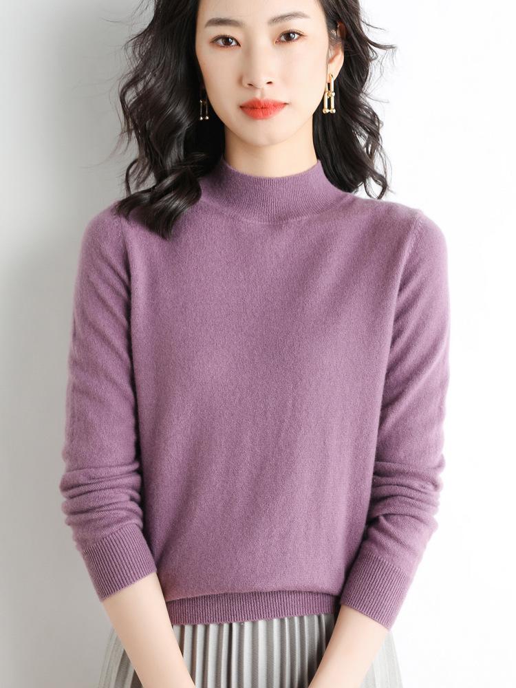 Korean Style Women's Slimming Knit Wool Pullover With Half-High Neck for Autumn and Winter
