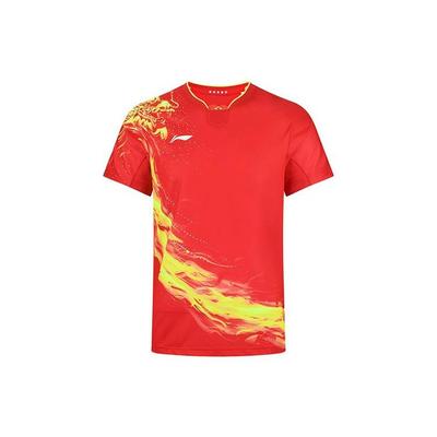 Ping Pong Series Quick-Dry Sports Flame Letter Print Competition Short Sleeve T-Shirt Men Tops Cherry-Red AAYR357-1