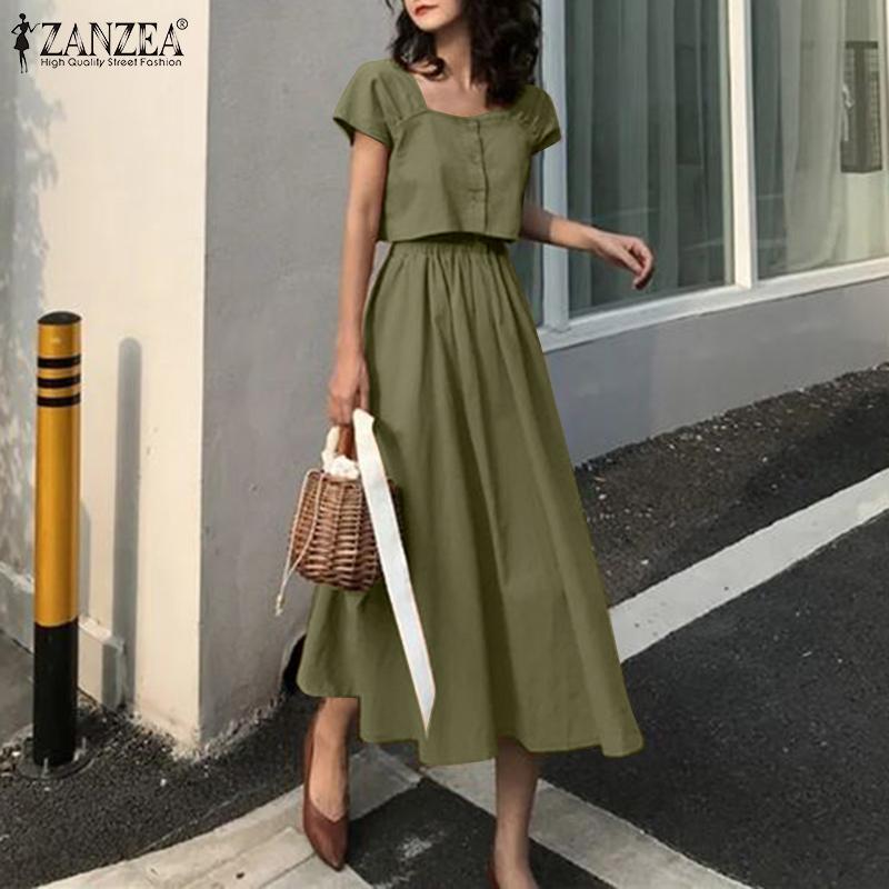 

ZANZEA Летняя одежда, женская блузка и юбка, повседневный костюм из двух предметов