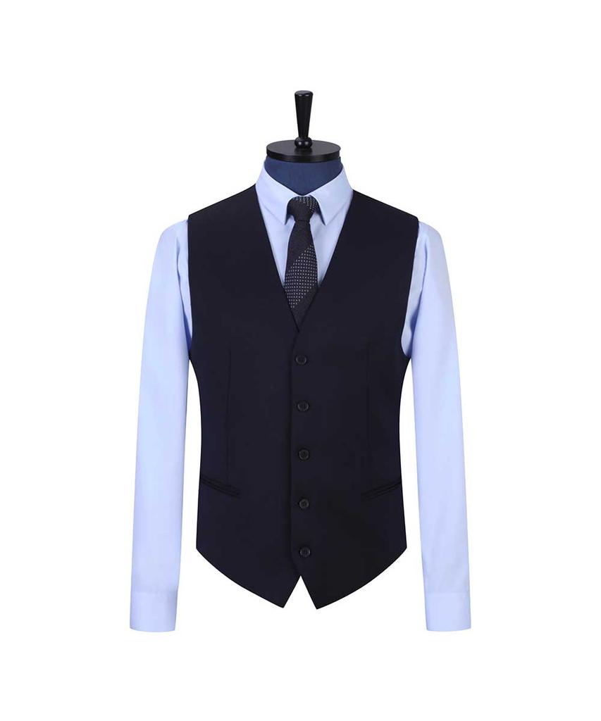 Sieg Navy Wool Blended Single 5-Button Suit Vest (Pjvah3063)