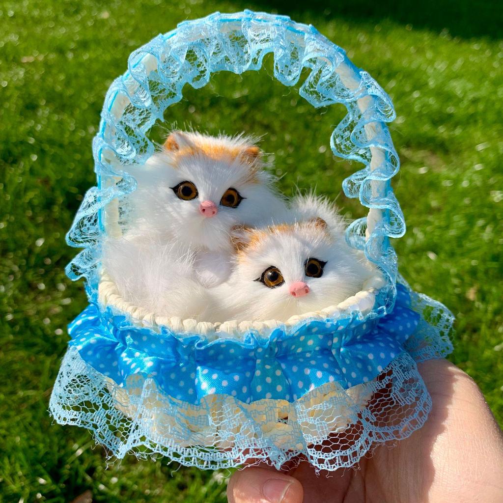 Mother Cat and Kitten with Basket Figurine - Toy Gift for Kids or Girlfriend