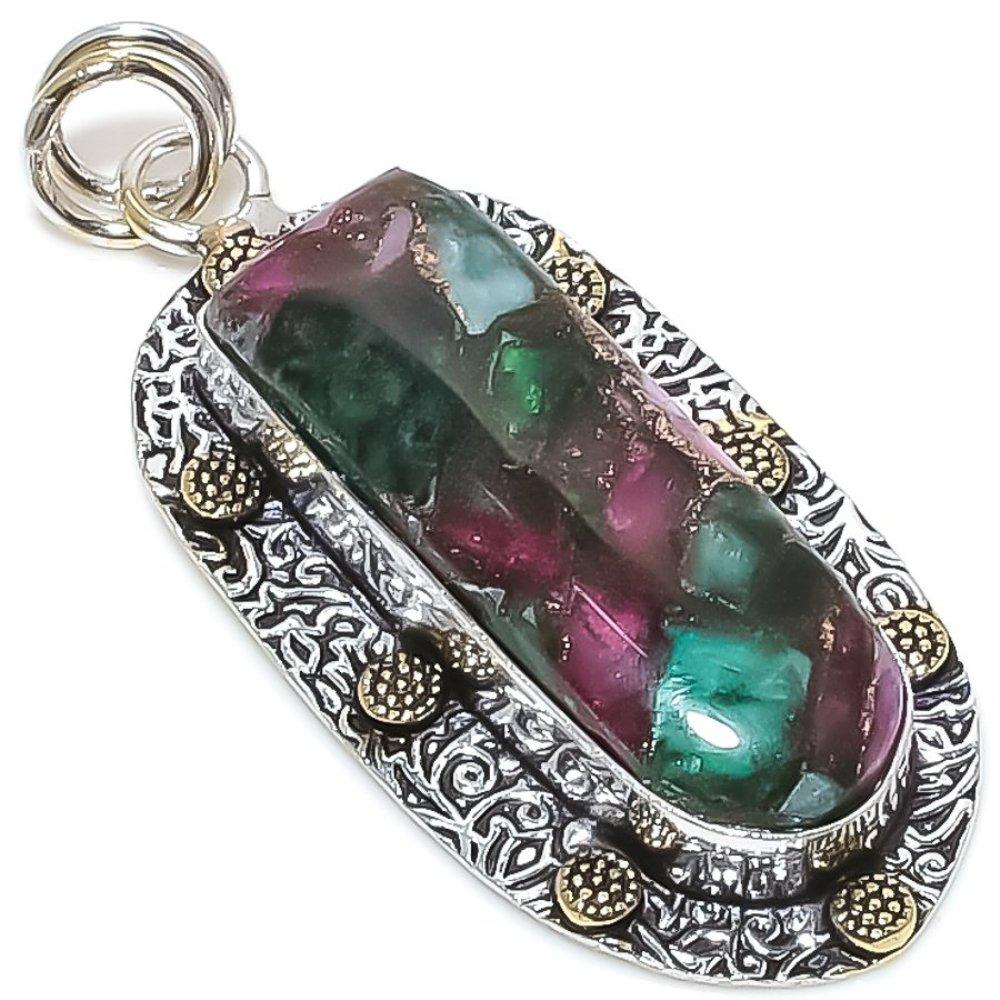 

Натуральный медный драгоценный камень зосайт из стерлингового серебра 925 пробы, двухцветный кулон 2,21 дюйма K8j34