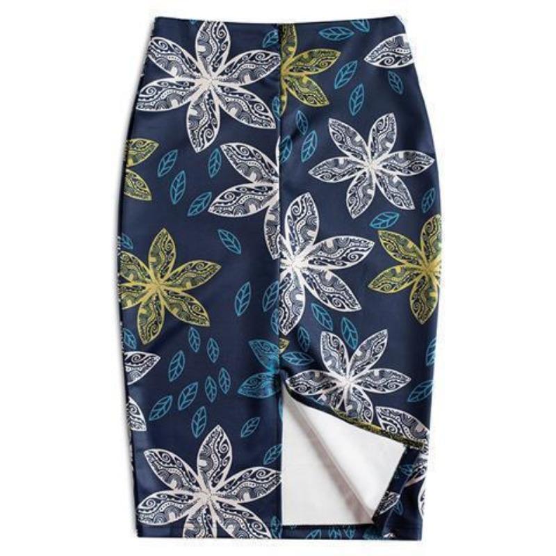 Summer Cartoon Print Elegant Pencil Skirt Women Bodycon High Waist Knee Length Skirt Female
