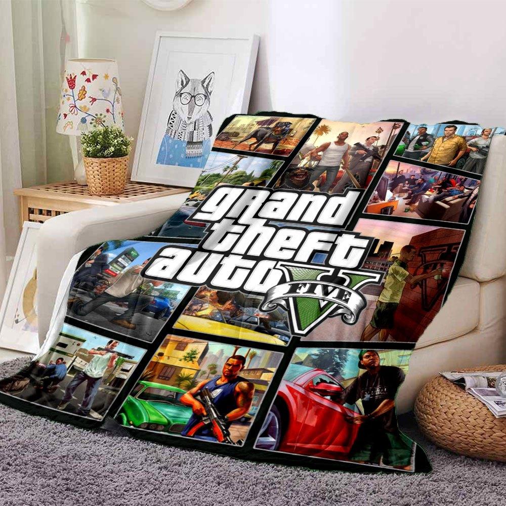 1ks Měkká flanelová deka Grand Theft Auto s designovým potiskem Útulná deka pro všechna roční období, ideální na pohovku, postel, do kanceláře