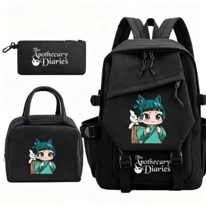 Large Capacity Schoolbag with Shoulder Strap; Student Three-piece Pencil Case Set
