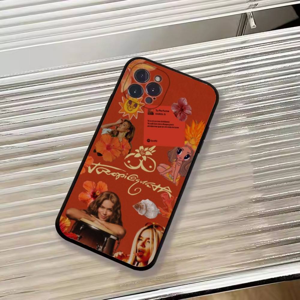 K-Karol G Dibujos Animados Phone Case For iPhone 17,16,15,14,13,12,11 Plus,Pro Max,XS,Soft Silicone Black Cover