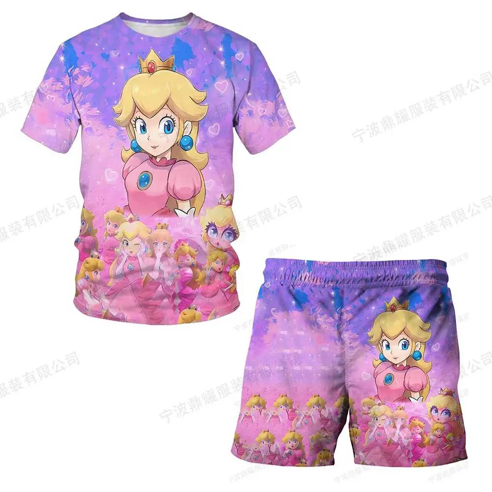 2025 MINISO Dětské oblečení Sady Cosplay Super Mario Trička Šortky 2 ks Obleky Děti Chlapci Dívky Topy Tričko Mario Bros Tričko Kalhoty Oblek