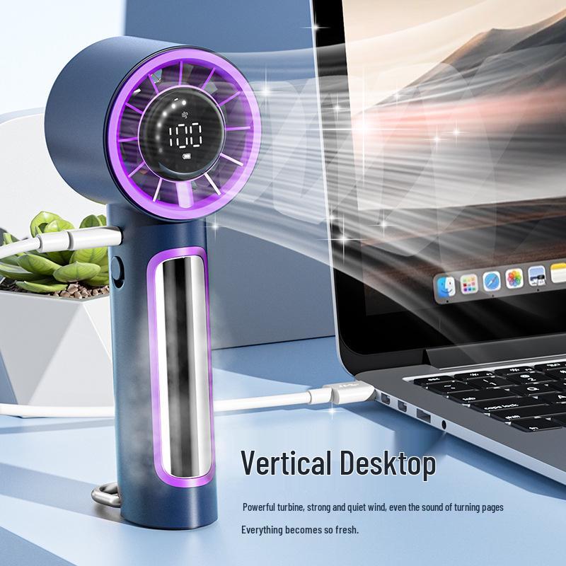 Portable High-Speed Handheld Fan with Stepless Speed Control and Digital Display