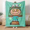 1Pc Labubu Cute Cartoon Blanket Soft Comfortable Polyester Blanket All Season Cozy Throw Bedroom Office Outdoor Use Christmas Gift Choice Print Home B