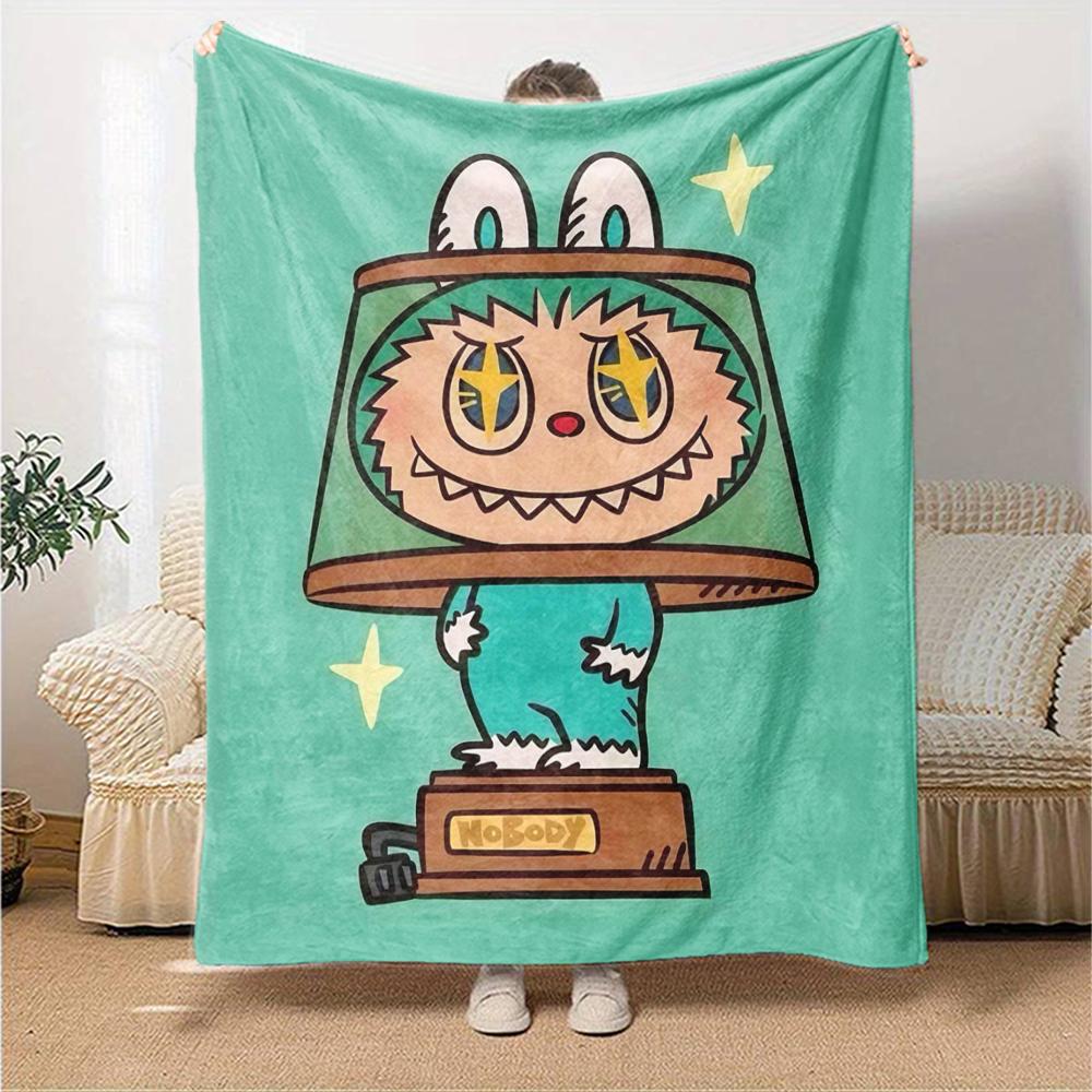 1Pc Labubu Cute Cartoon Blanket Soft Comfortable Polyester Blanket All Season Cozy Throw Bedroom Office Outdoor Use Christmas Gift Choice Print Home B