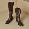 Women's low-heeled boots autumn and winter new European and American thick-heeled large-size Roman medium boots