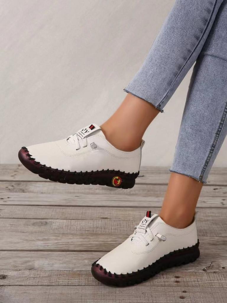 Mode 2024 Neue Frühjahr/Herbst Damen Wohnungen Runde Zehe Slip-on Schuhe für Frauen Outdoor Kausal Anti-Rutsch Schuhe Lace Up Plateau Wohnungen