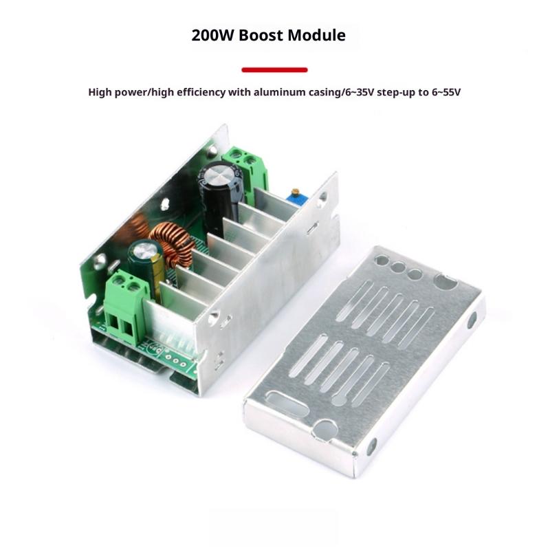 1Pcs 6V-55V 10A Step Up Voltage Charger Power Supply Module With Aluminum Shell Case Box 200W MAX DC-DC Boost Converter