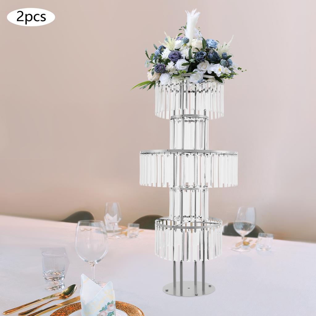 2-Pack 5-Tier Crystal Flower Stands, Round Base Silver Metal Plant Shelf, Indoor Multi-Level Display Rack for Home Garden Decor