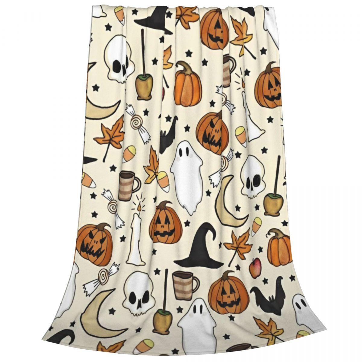 

Halloween Pumpkins Spooky Blanket Fleece Print Gothic Ghost Cartoon Multifunction Ultra-Soft Throw Blankets for Bed Couch Quilt 75x90cm