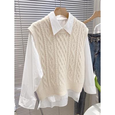Damen Herbst und Winter Rundhals Hohl Casual Strickpullover Weste