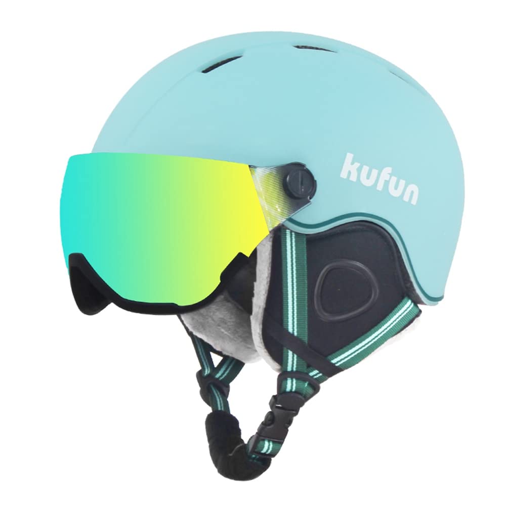 Kufun Ski Helmet with Visor and Snowboard Adjustable for and Juniors M Goggles, Adults, Men, Women, Kids, (Size (55-58cm), Celadon)