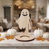 Halloween Candle Holder Wooden Holder, Silhouette Ghost/Bat/Scarecrow/Bat Table Centerpiece Tealight for Home Fireplace Decor Solid Wood Stand