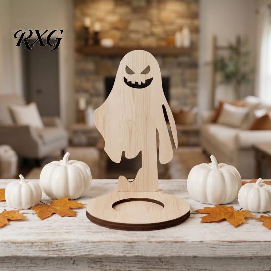 Halloween Candle Holder Wooden Holder, Silhouette Ghost/Bat/Scarecrow/Bat Table Centerpiece Tealight for Home Fireplace Decor Solid Wood Stand