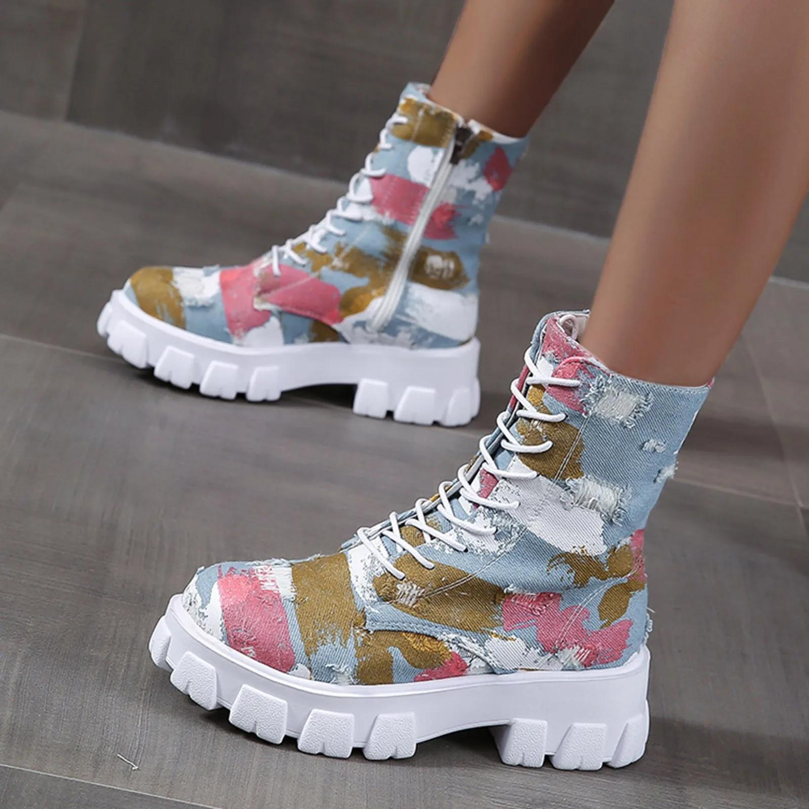 

2024 2024 Стиль 2024 Обувь Дышащие Толстая подошва Ретро Slip-on Ботинки Combat 2024able Дизайн Повседневные Ботинки Sapatos Femininos 38 светло-синий