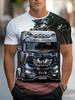 Men'S Heavy-Duty Truck Graphic T-Shirt - Plus Size Fashionable Short Sleeve with Round Neck