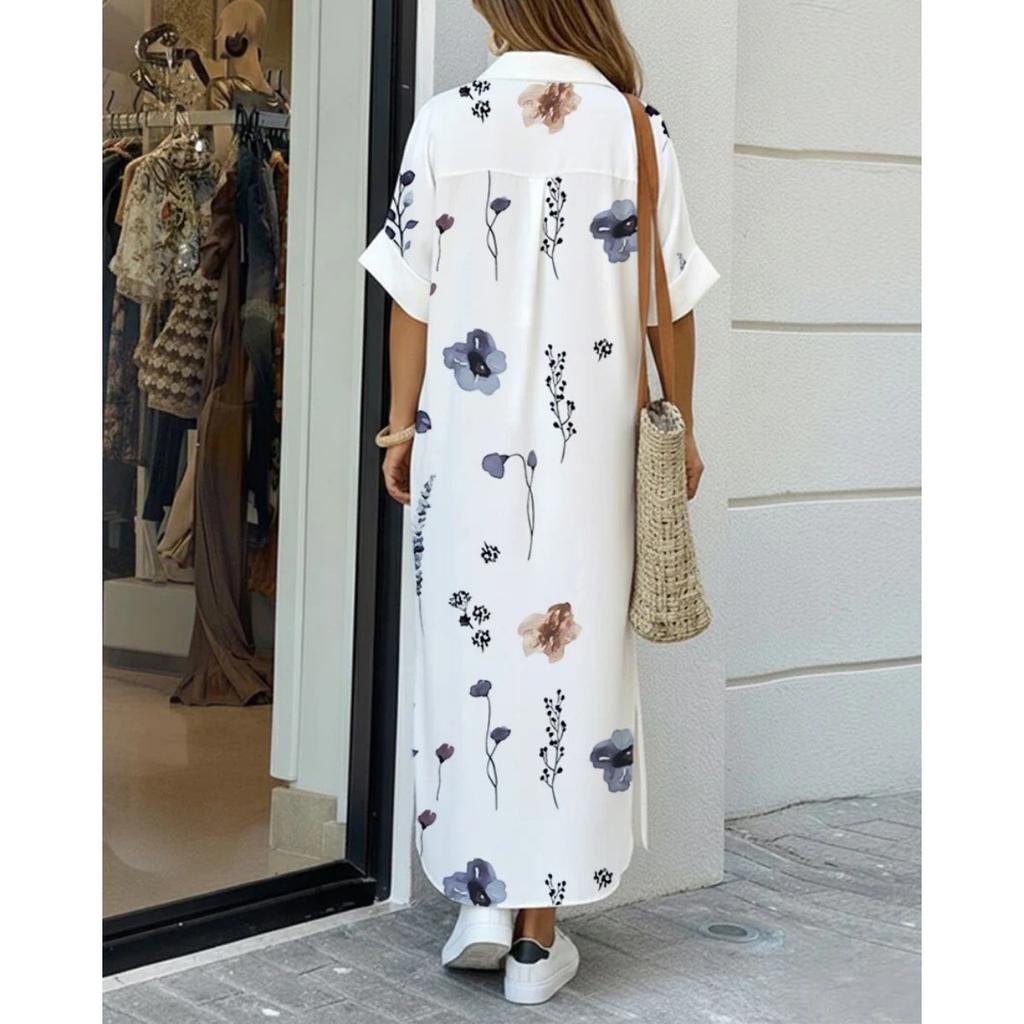 Women's Floral Printed Shirt Dress Casual Commute Fashion Dress for Europe America Crossborder