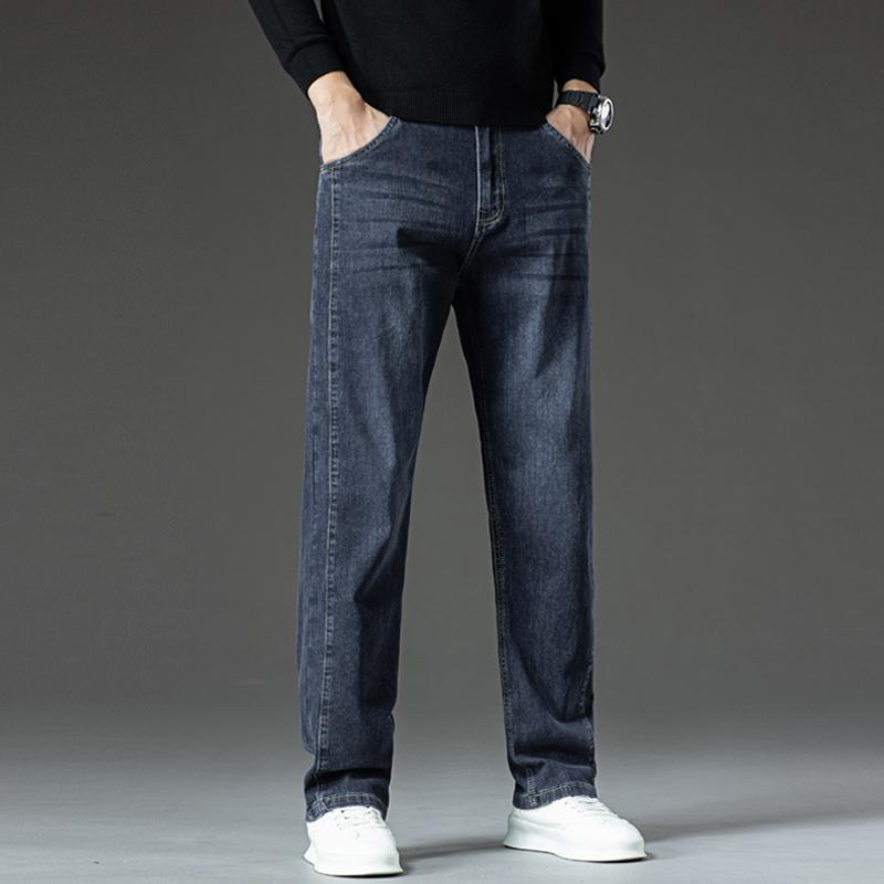 JYL Wide straight jeans men's new warm daily elastic wide pants
