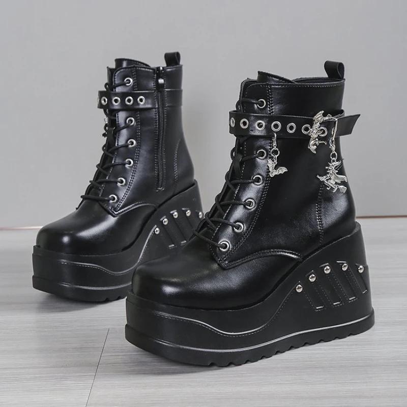 Women's Ankle Boots Fashion Hot Sale Punk Goth Platform Boots for Women Heels Wedge Women Casual Short Boots Size 43 Botas Mujer