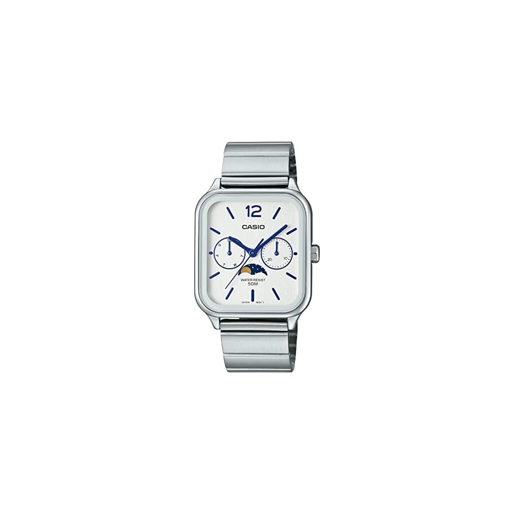 Casio Standard Moon Phase Analog Men s Watch MTP-M305D-7AV Silver Metal Band 40mm