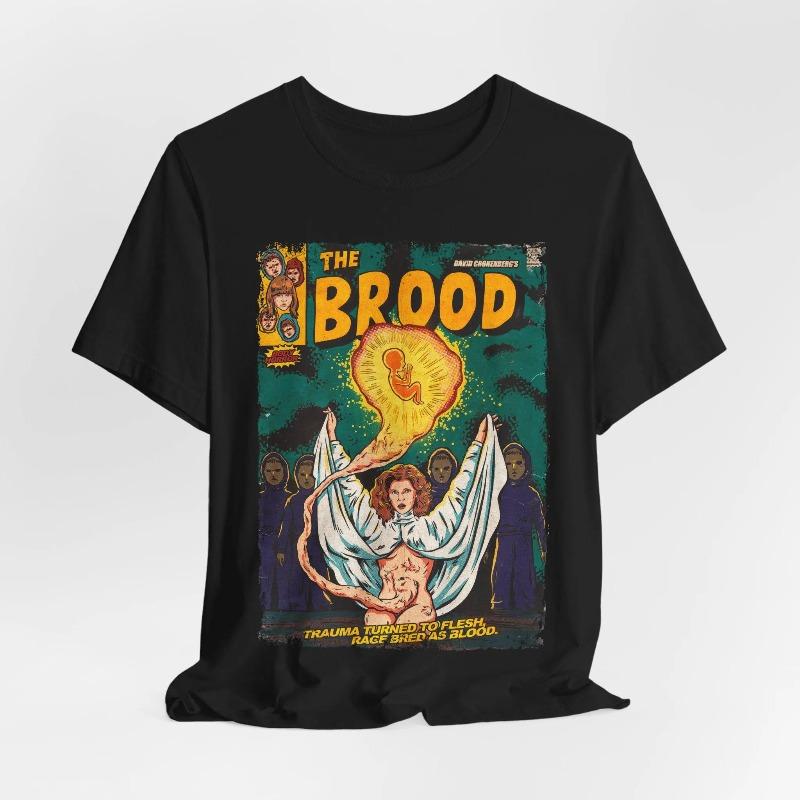 

The Brood Tshirt Vintage Horror Movie Graphic Tee Summer Unisexs and Womens Loose and Breathable Tshirt Top 4XL
