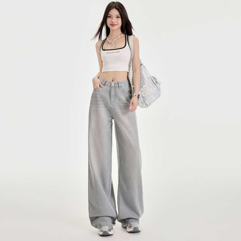 

High-Grade Gray Tencel Lyocell High-Waisted Wide-Leg Extended Length Trousers Medium