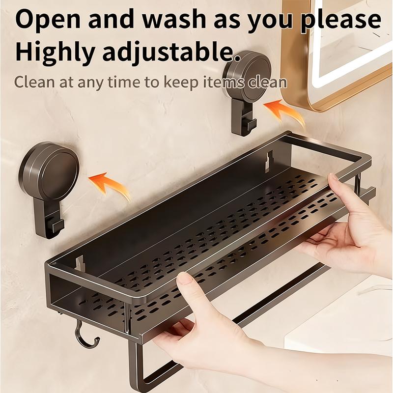 No-Drilling Suction cup Multifunctional Aluminum Bathroom Shelf Suction Cup Wall Mounted Rack for Toilet Storage Shampoo Holding