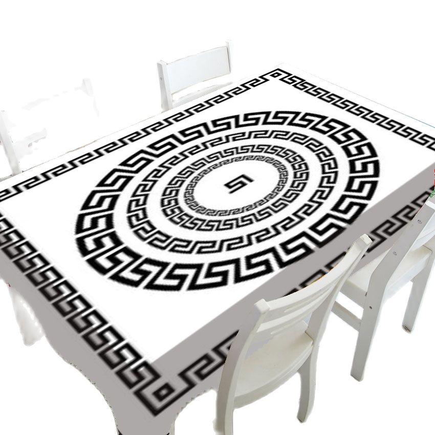 Tischdecke mit ovalem Muster in Schwarz und Weiß, für Zuhause, Esstisch, Couchtisch, Dekoration, Picknick, rechteckige, wasserdichte Tischdecke