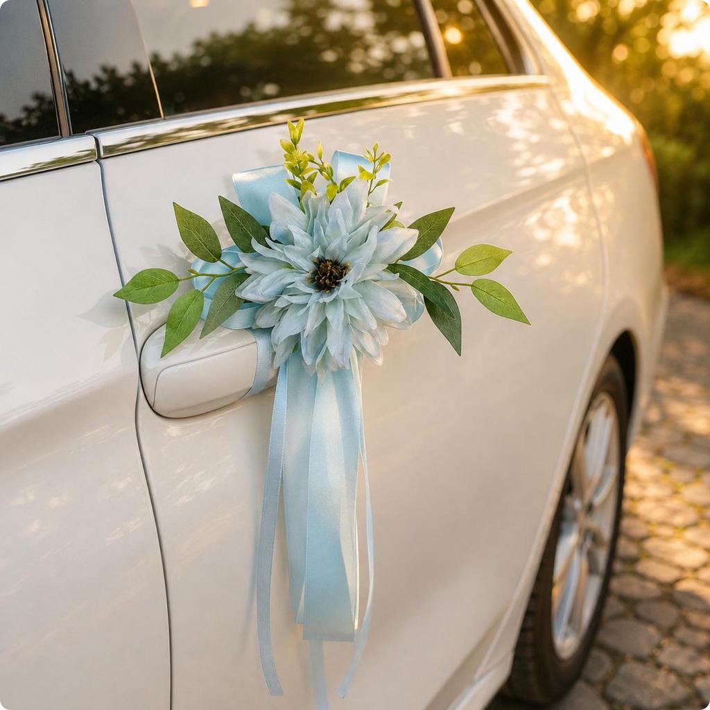 Wedding Car Flower Decoration Romantic Design Wedding Car Decoration Door Handle Flower Reusable Satin Ribbon Bows for Ceremony