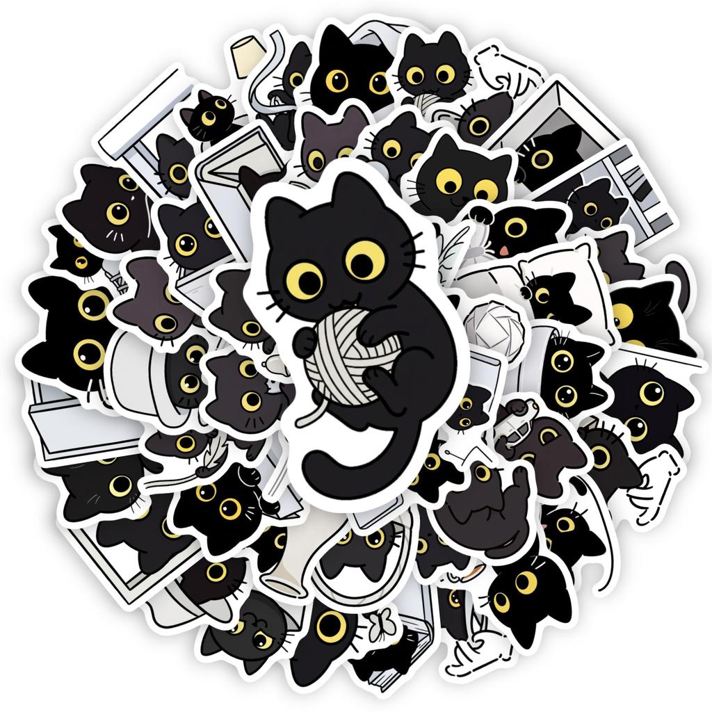 50Pcs/Set Funny Black Cats. Yellow Eyes Series 02 Stickers DIY Fashion Waterproof Doodle Decals Stickers