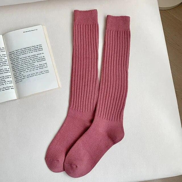 

Женские длинные носки, женские ботинки, однотонные чулки до бедра, узкие повседневные хлопковые пушистые женские гольфы выше колена, Calcetas