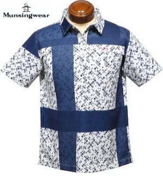 Munsingwear MGMVJA05 Short Sleeve Panel NV00 Equivalent to Japanese Size L Men's Shirt, Print, Sweat-Wicking, Quick-Drying, Moisture-Wicking,