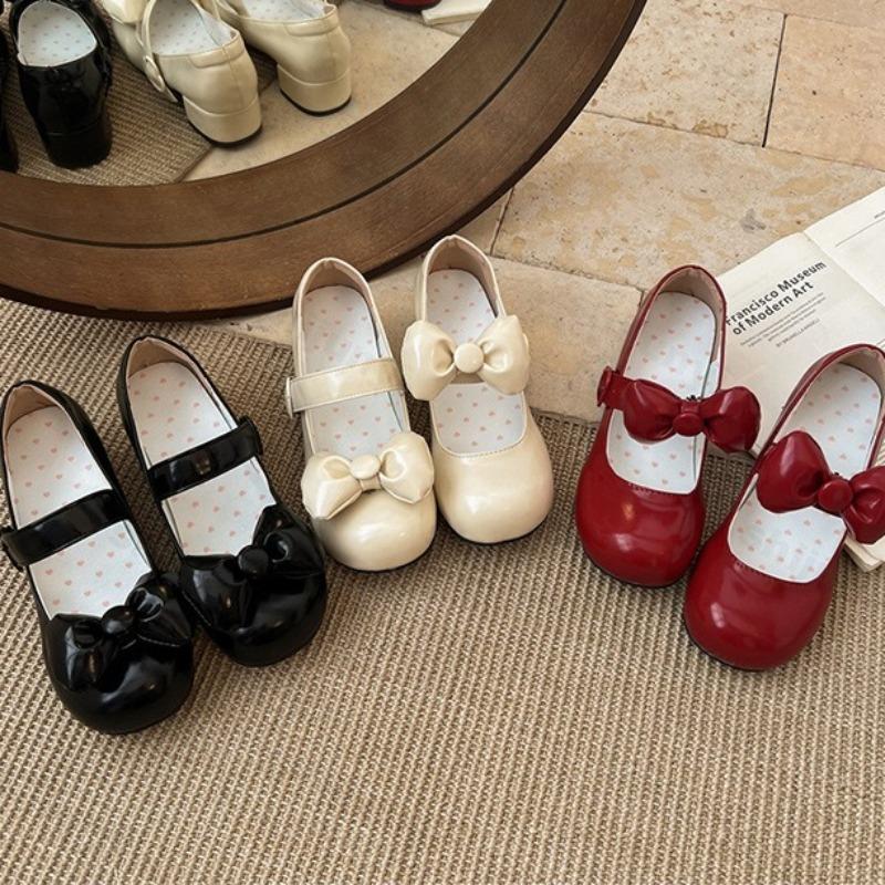 Fashion Fashion Bow Designed Thick Heel Shallow Mouth Single Shoes Women's Summer 2025 New Comfortable Casual Mary Jane Round Toe Pumps
