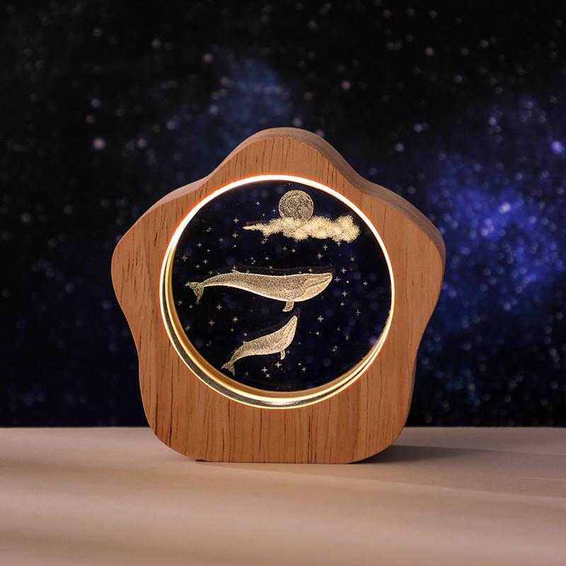 Crystal Desktop Luminous Ornaments Wooden Frame USB Night Light Gift