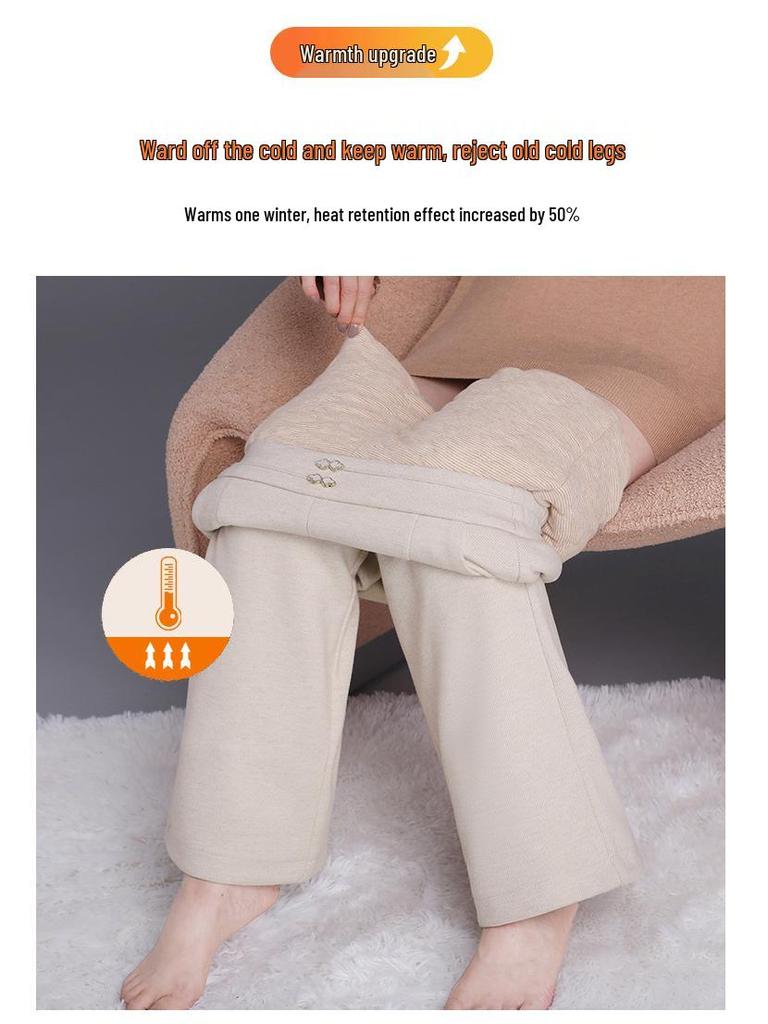 Women's 2025 Winter High-Waisted Woolen Silk Cotton Wide-Leg Pants: Loose, Warm, Drape, Hip-Covering Straight-Leg Design