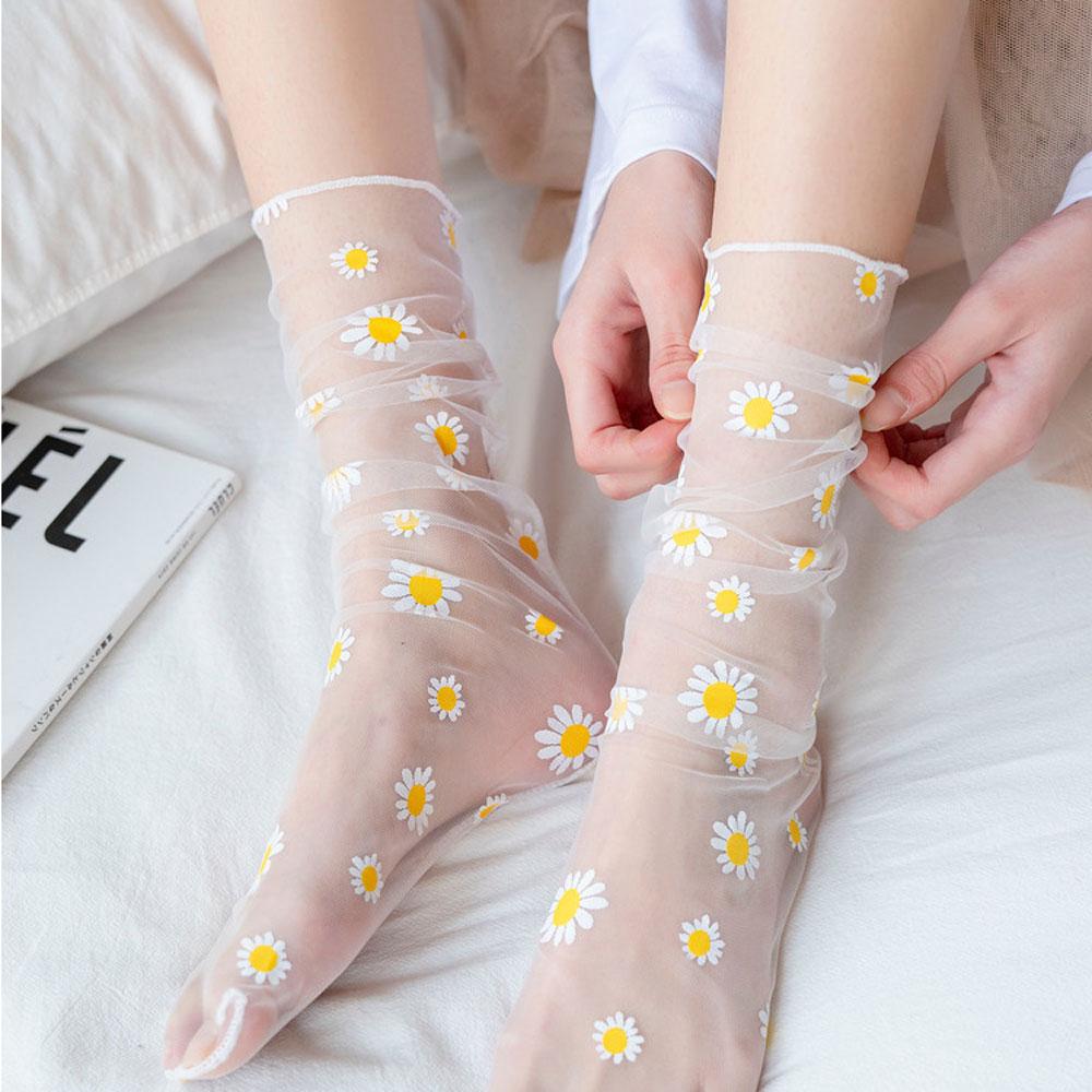 Femmes Transparent Stockings Sexy Harajuku Mesh Socks Frilly Chiffon Daisy Lace Socks Women