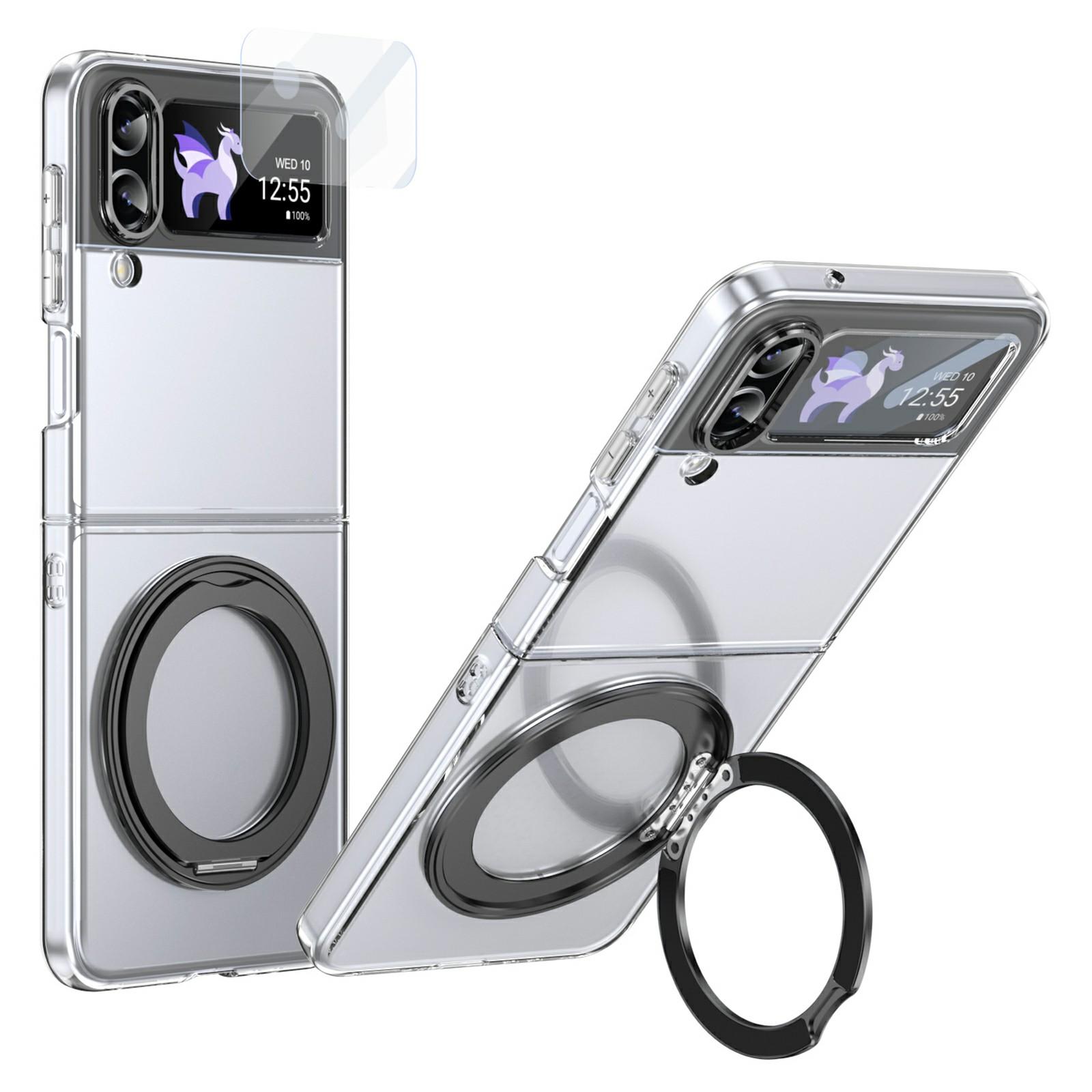 

Чохол для Samsung Galaxy Z Flip4 5G Магнітна підставка Прозора полікарбонатна накладка для телефону з плівкою для екрану HD Black