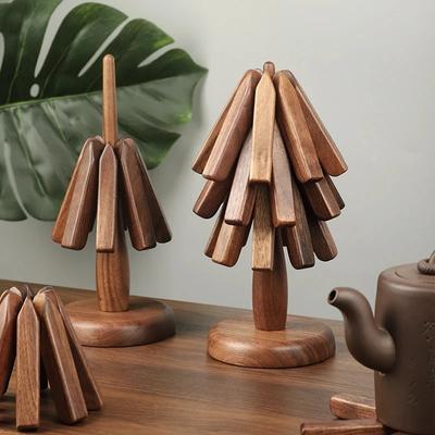 Heat and Scalding Resistance Pad, Household Table Decoration, Wood Tree Shape Placemats, Black Walnut, Non-slip Coaster Set