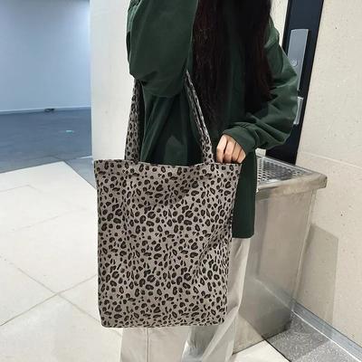 Borsa a Spalla in Tela con Cerniera Stampa Leopardo Pendolare Multiuso Tasca Interna con Cerniera Borsa da Donna