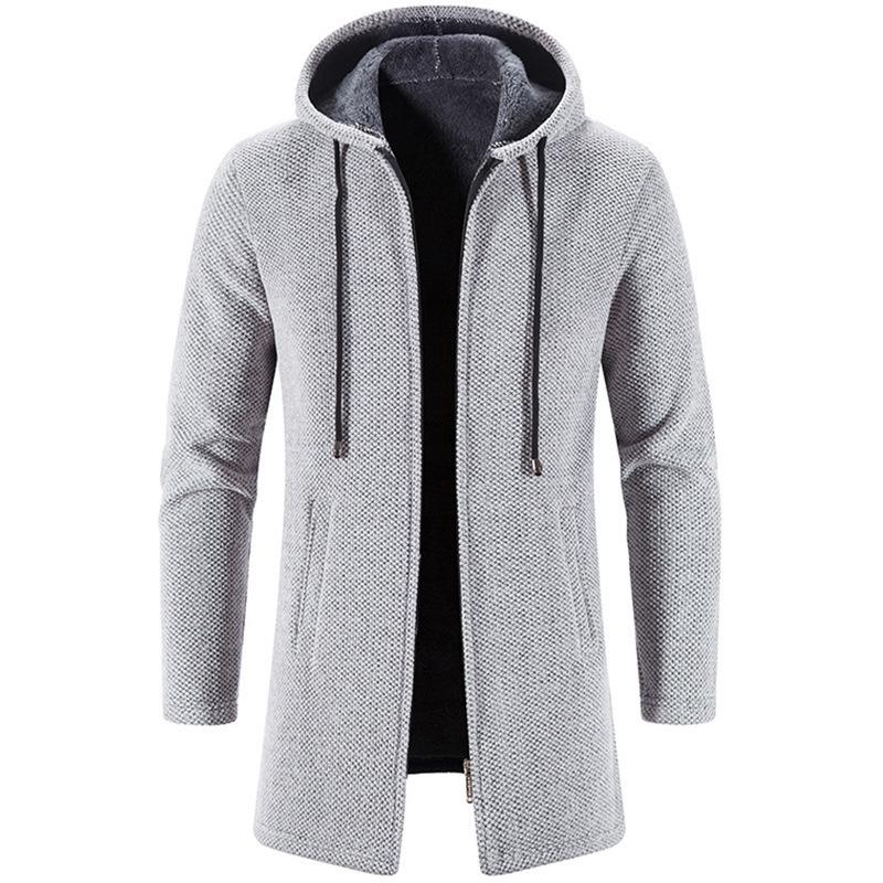 

Autumn Winter Men s Hooded Sweatshirt Mid To Long Loose Cardigan Sweater Coat Windbreaker Medium Length Cardigan Hooded Zipper Outerwear XXXXL світло-сірого кольору