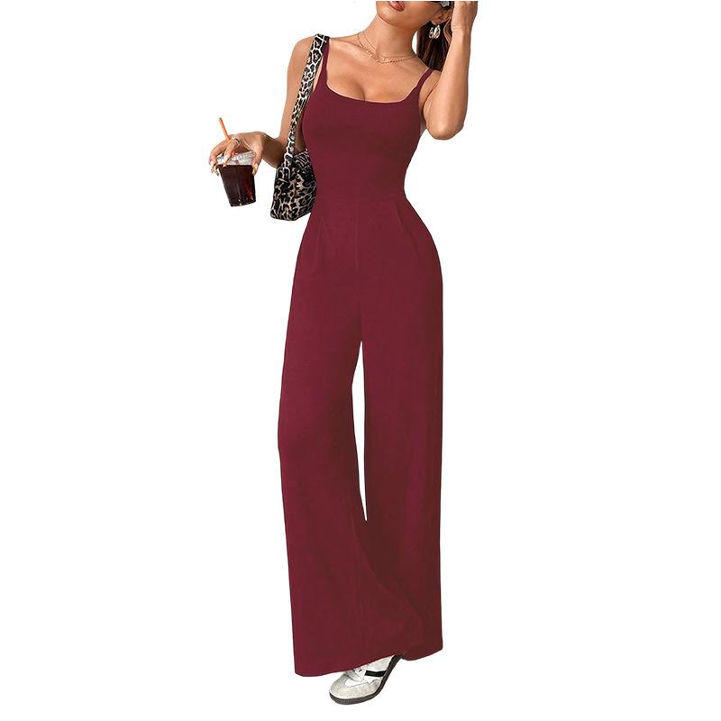 Women's Casual Halter Jumpsuit Spring and Summer Daily Solid Slim-Fit Backless Sleeveless Jumpsuit Lady's Floor-Length Trousers